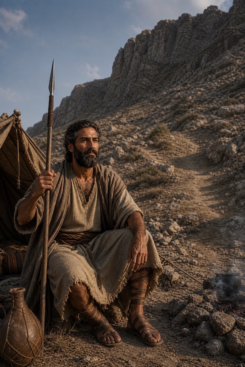 Man in rugged terrain
